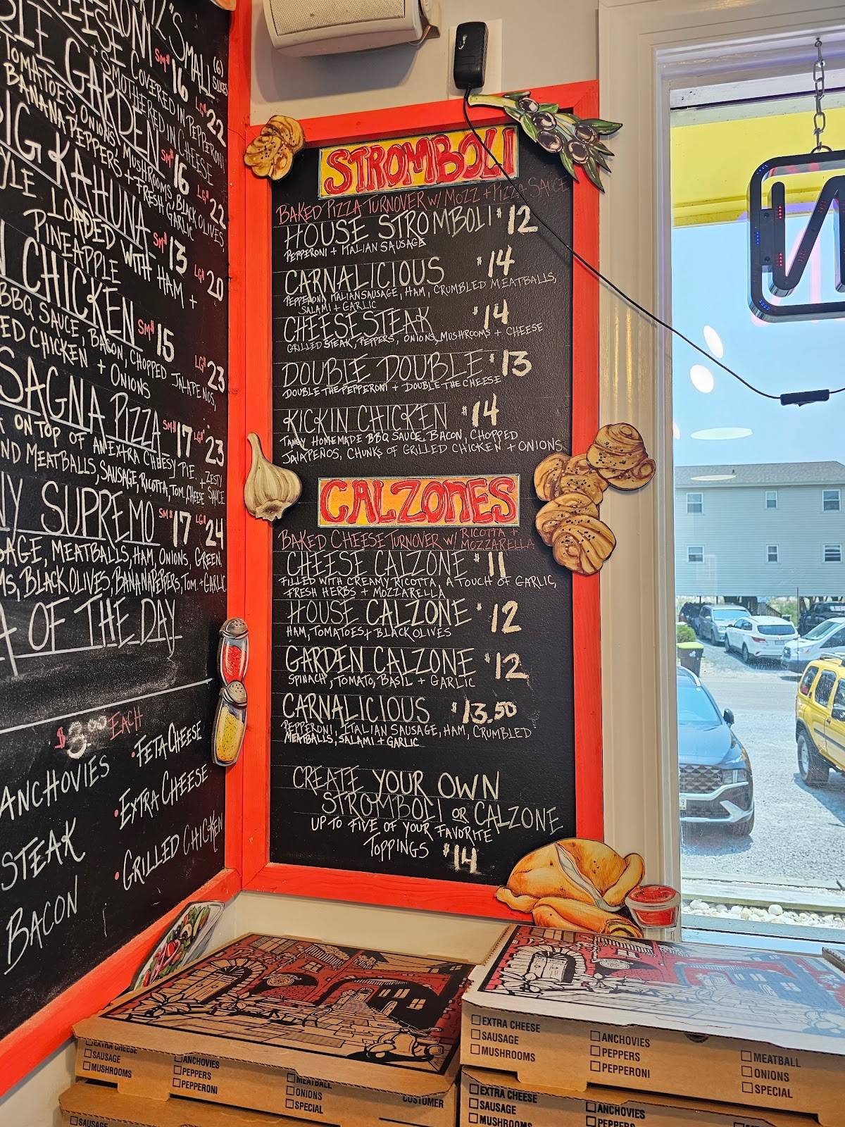 Menu at Pepperoni Grill at the Beach pizzeria, Oak Island