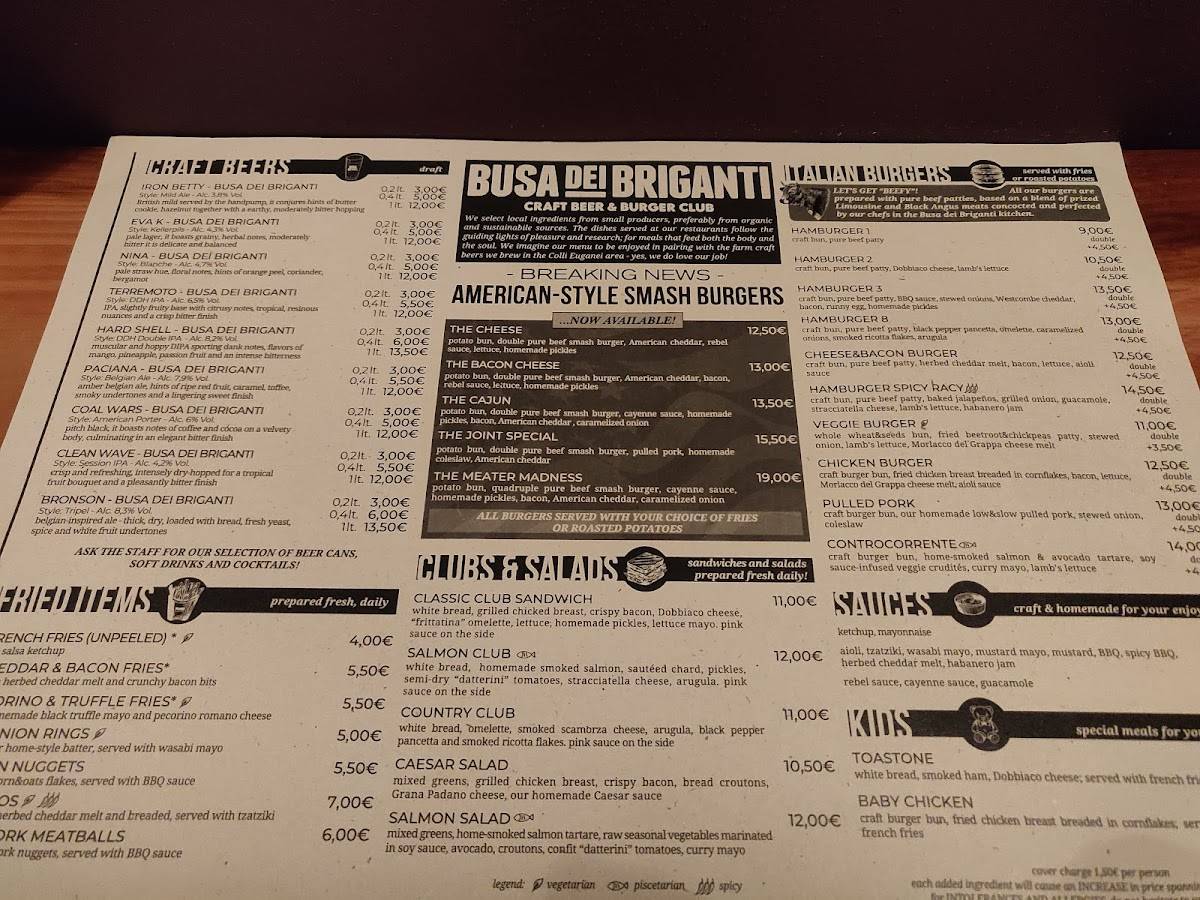 Menu da Busa dei Briganti Pub Vicenza, Vicenza