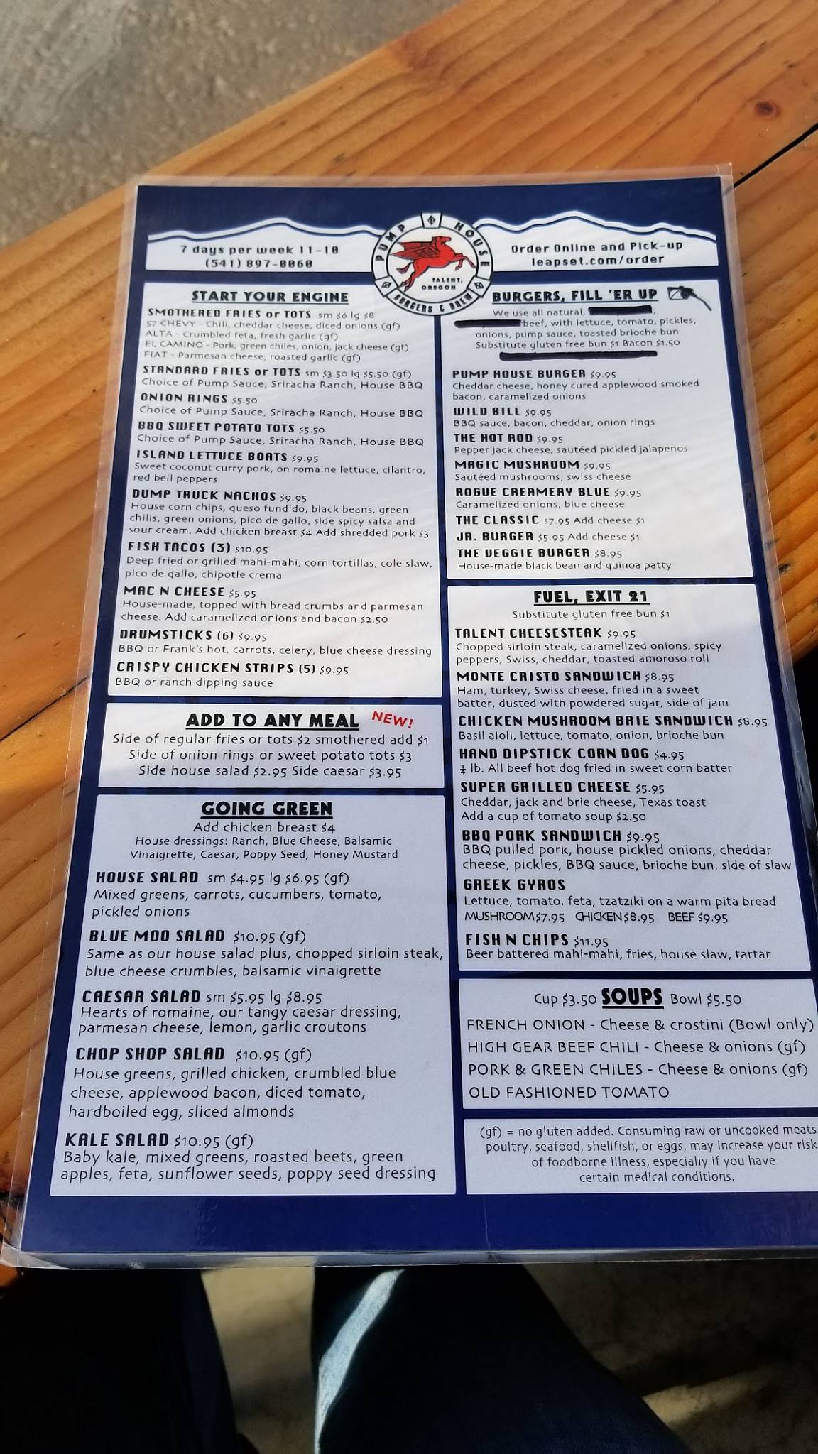 Menu at Pump House Burgers and Tacos pub & bar, Talent