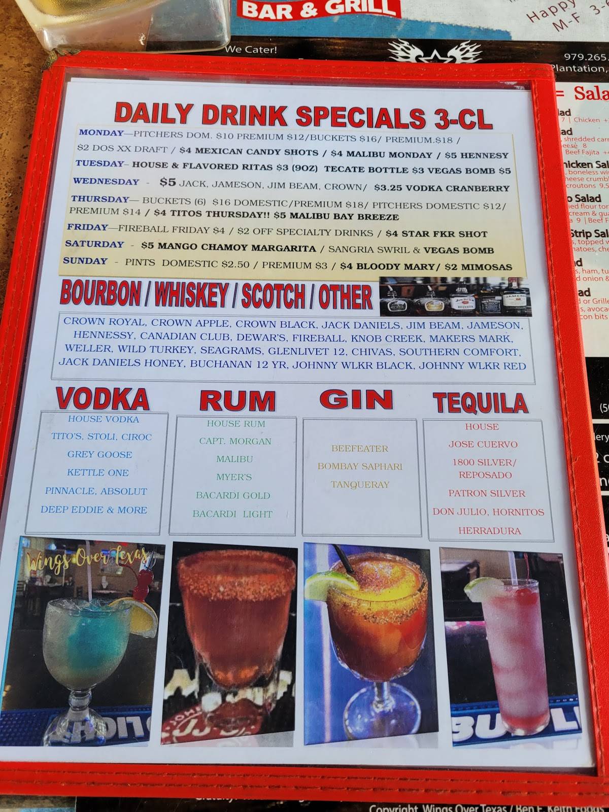 Menu at Wings Over Texas Bar & Grill, Clute, 605 W Plantation Dr
