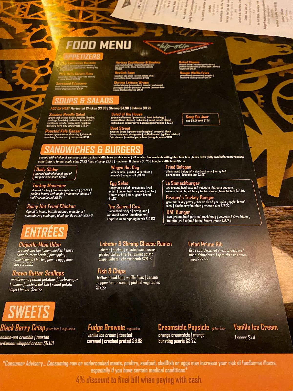 Menu at the hipstir pub & bar, Marion