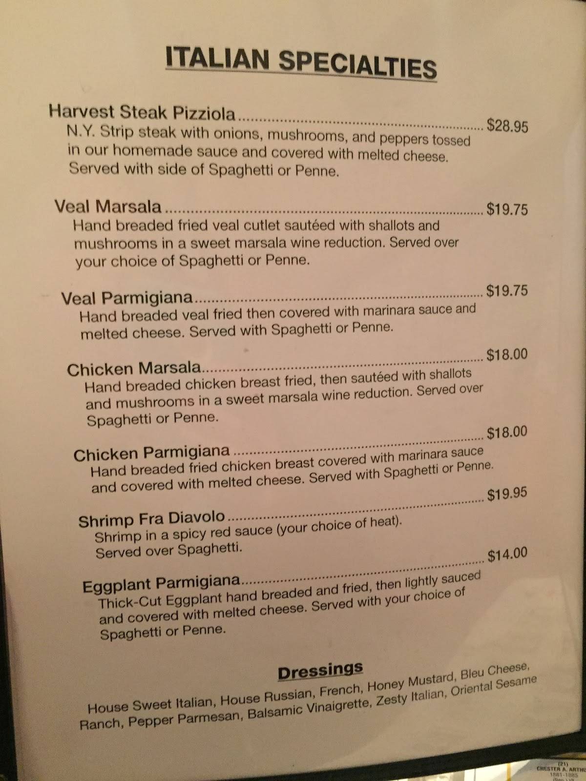 Menu at Harvest pizzeria, Queensbury