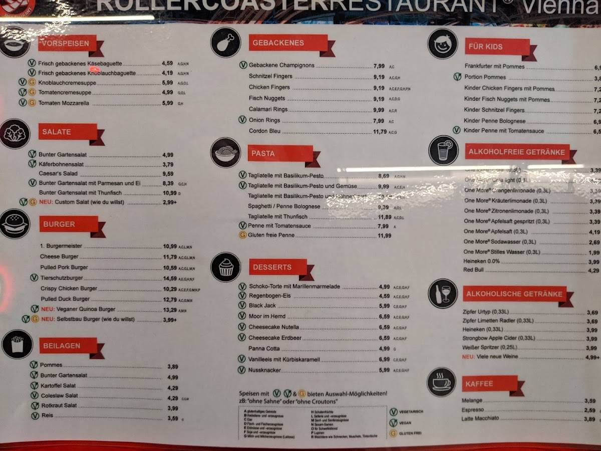 Speisekarte von Rollercoaster Restaurant, Wien