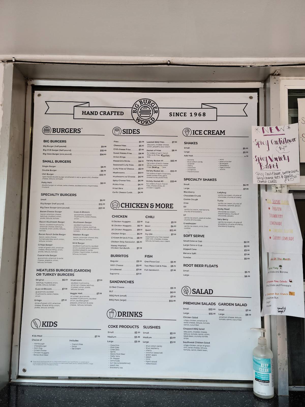 Menu at Big Burger World restaurant, Cañon City