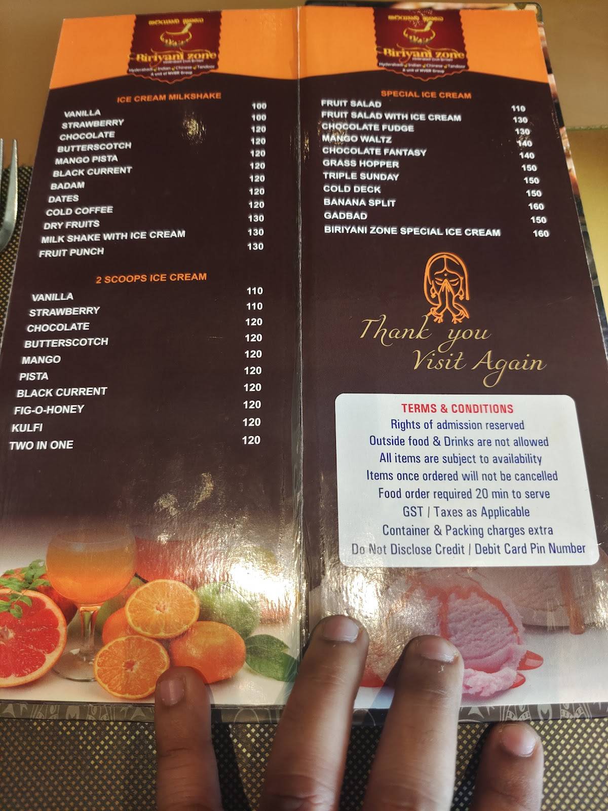 Menu At Biriyani Zone, Manyata Tech Park, Hyderabadi Dum Biryani ...