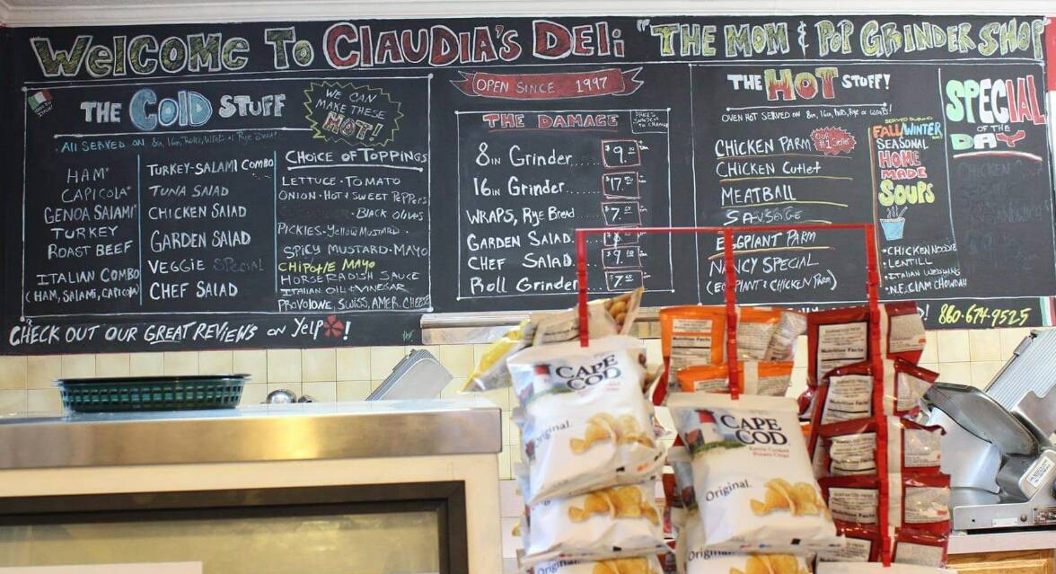 Menu at Claudia's Grinder Shop restaurant, Farmington