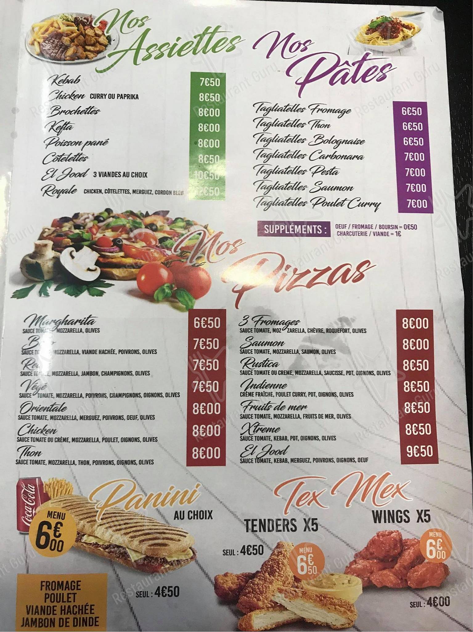 Menu at El Jood restaurant, Roubaix