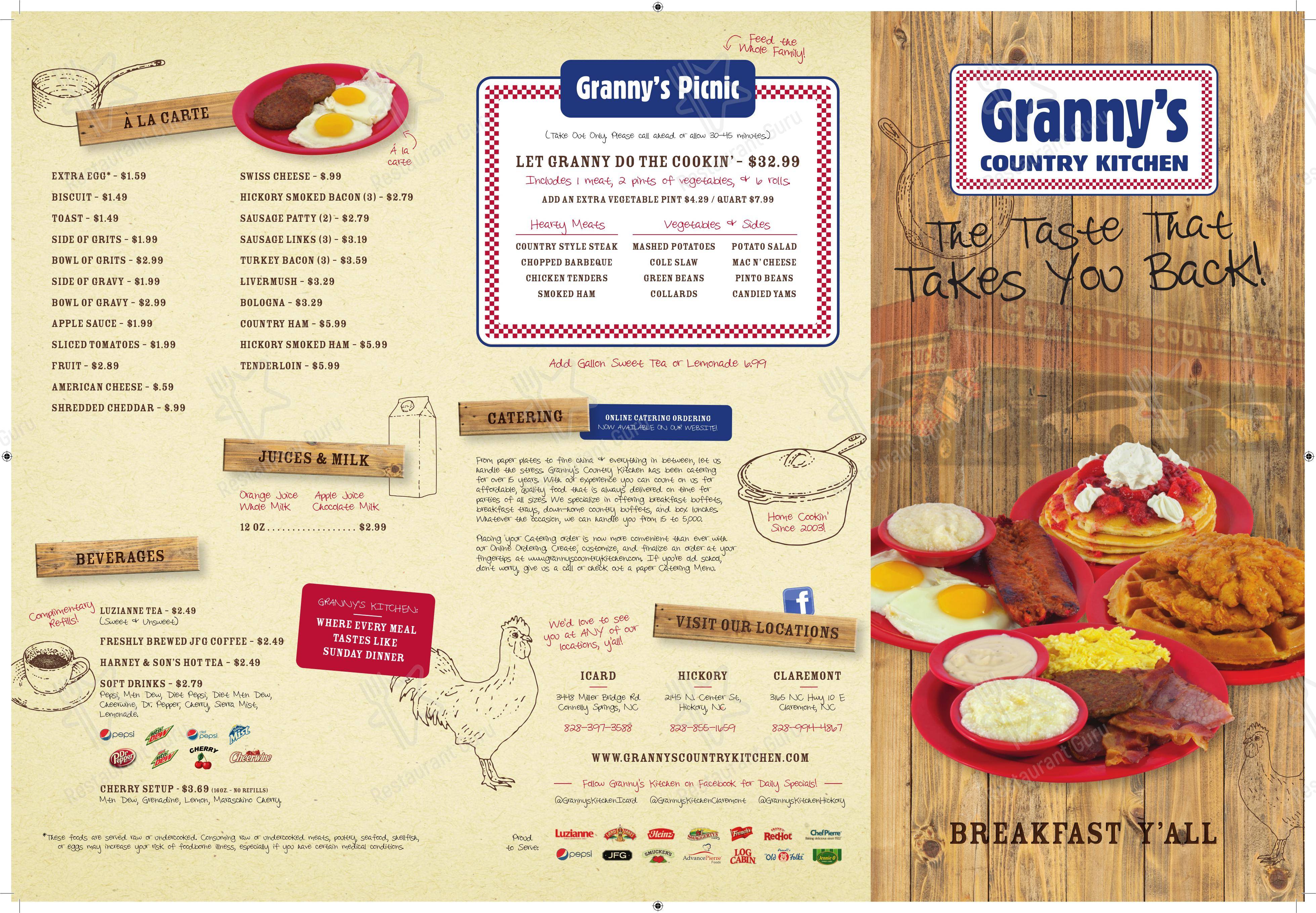 Menu at Granny's Country Kitchen Icard restaurant, Icard, Miller Bridge Rd