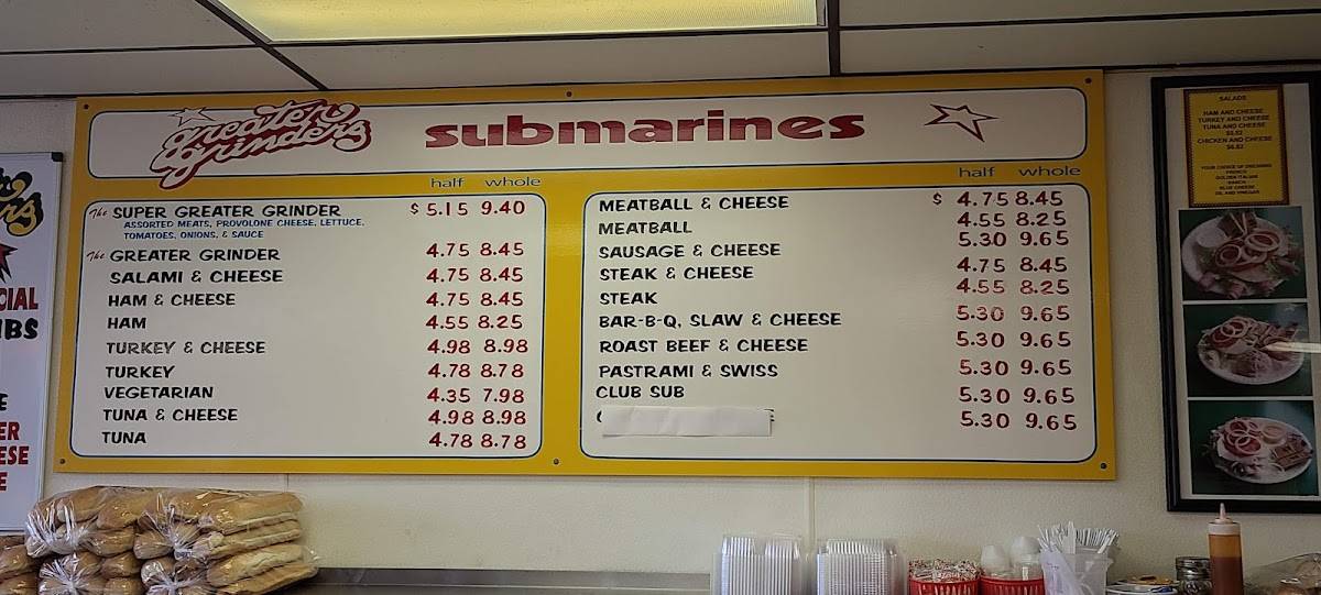 Menu at Greater Grinders Submarines restaurant, Portsmouth, High St