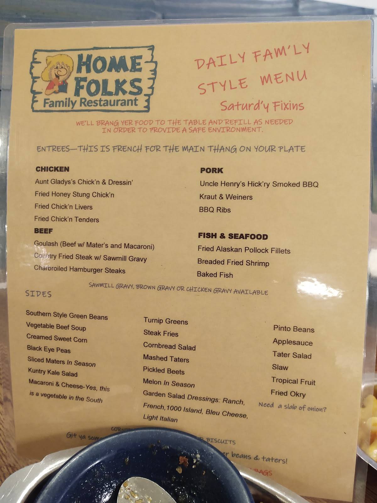Menu at Home Folks Family Restaurant, SoddyDaisy