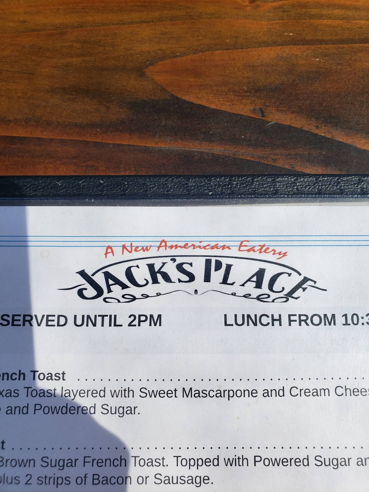 Menu at Jack's Place restaurant, Leona Valley