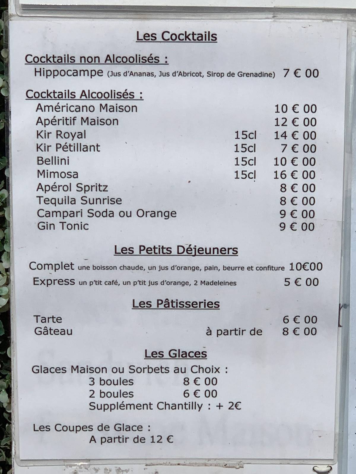 Menu Au Restaurant L Hippocampe Roquebrune Cap Martin