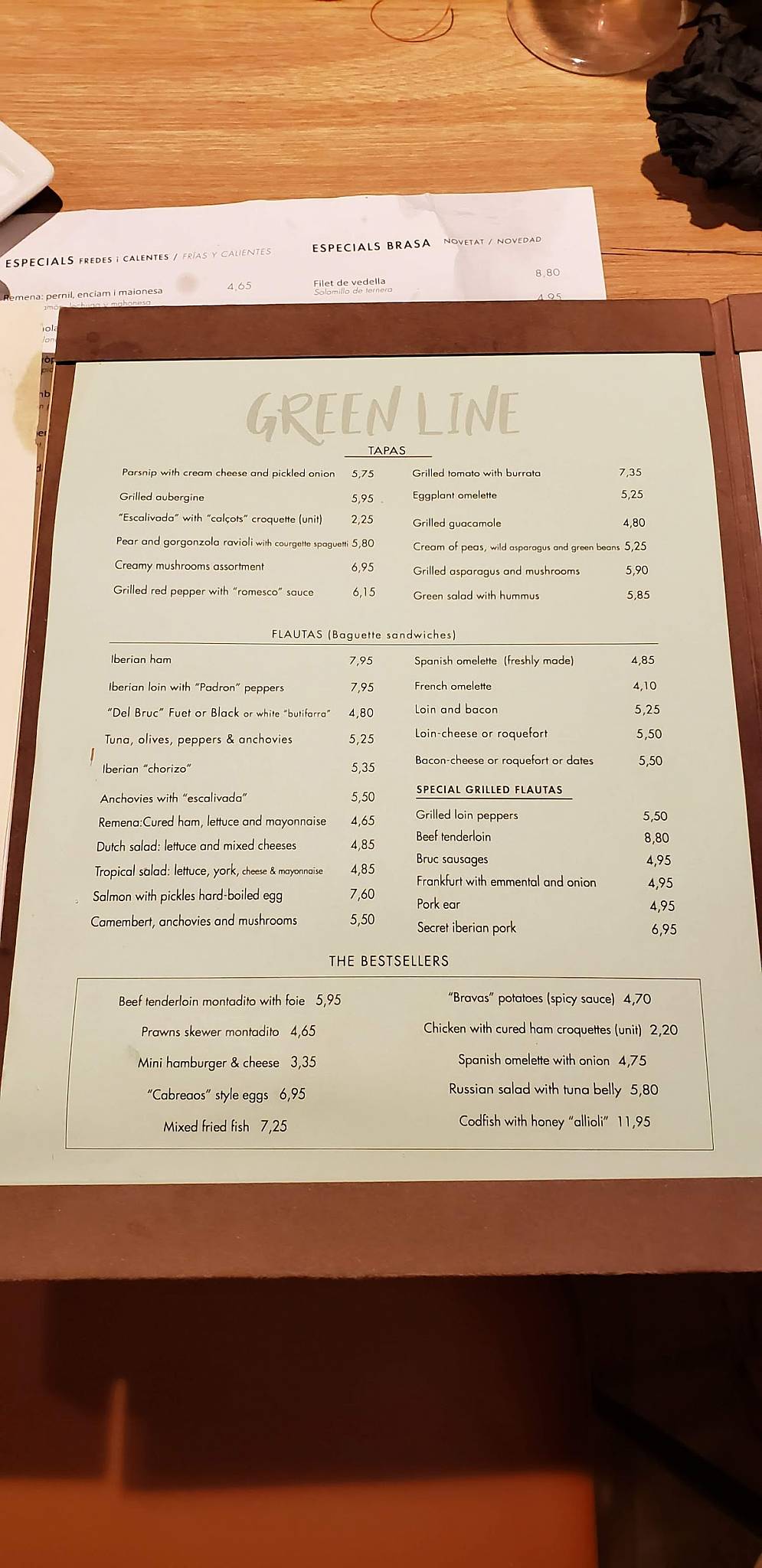 Carta de Restaurant La Flauta, Barcelona, Rambla de Catalunya
