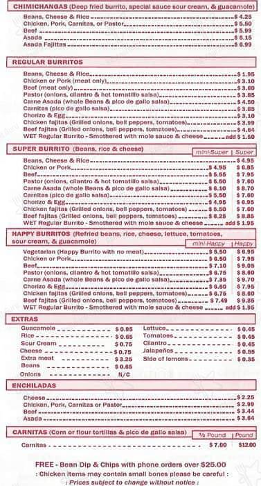 Los Panchos Restaurant - Pleasant Hill menu