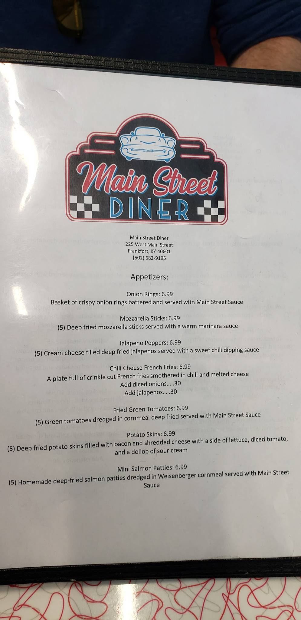 Menu At Main Street Diner Restaurant Frankfort