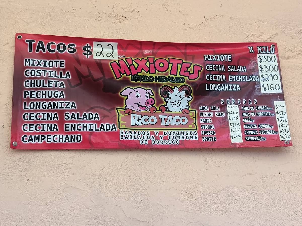 Menu at Mixiotes Rico taco Portales restaurant, Mexico City