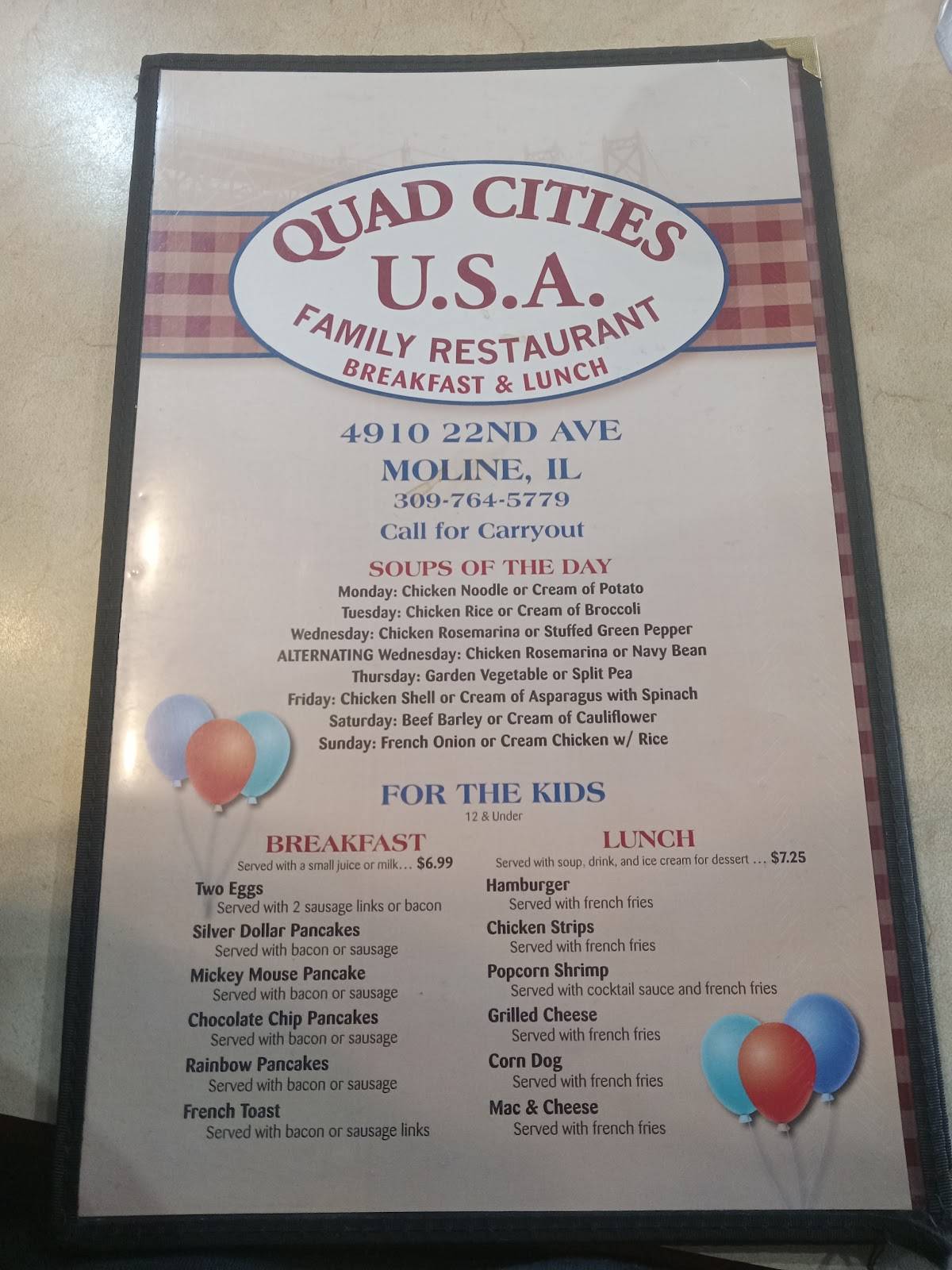 Menu at Quad Cities U.S.A. Family Restaurant, Moline