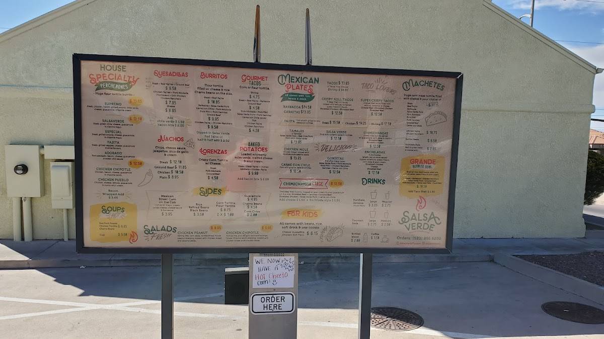 Menu at Salsa Verde Restaurant, Tucson, 210 N Pantano Rd