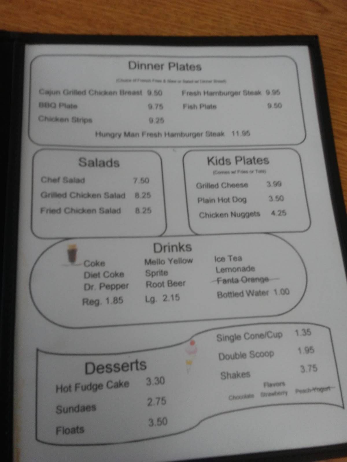 Menu at Small's Drive In restaurant, Athens