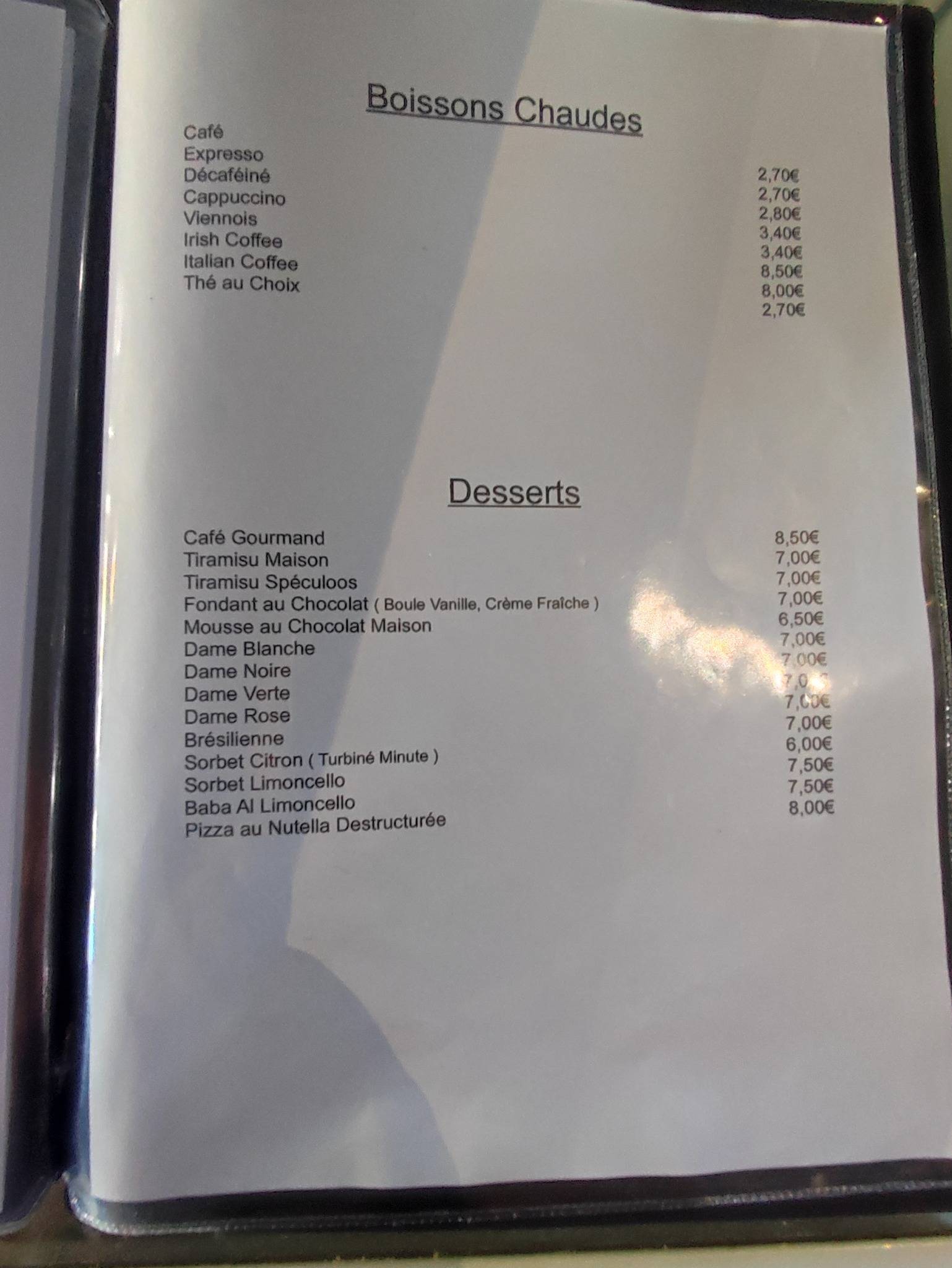 Menu au Sole d'Italia Mettet, Mettet