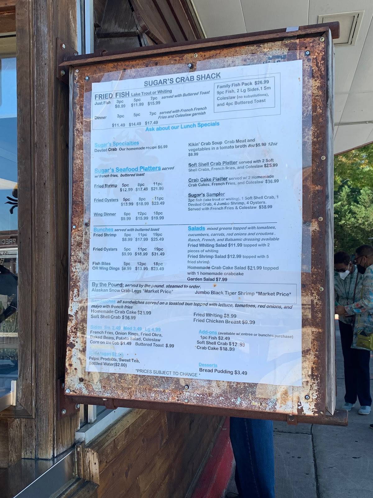 Menu at Sugar's Crab Shack restaurant, Richmond