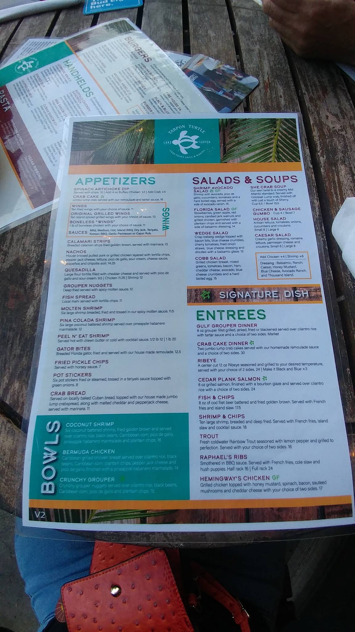 Menu at Tarpon Turtle Waterfront Grill restaurant, Tarpon Springs