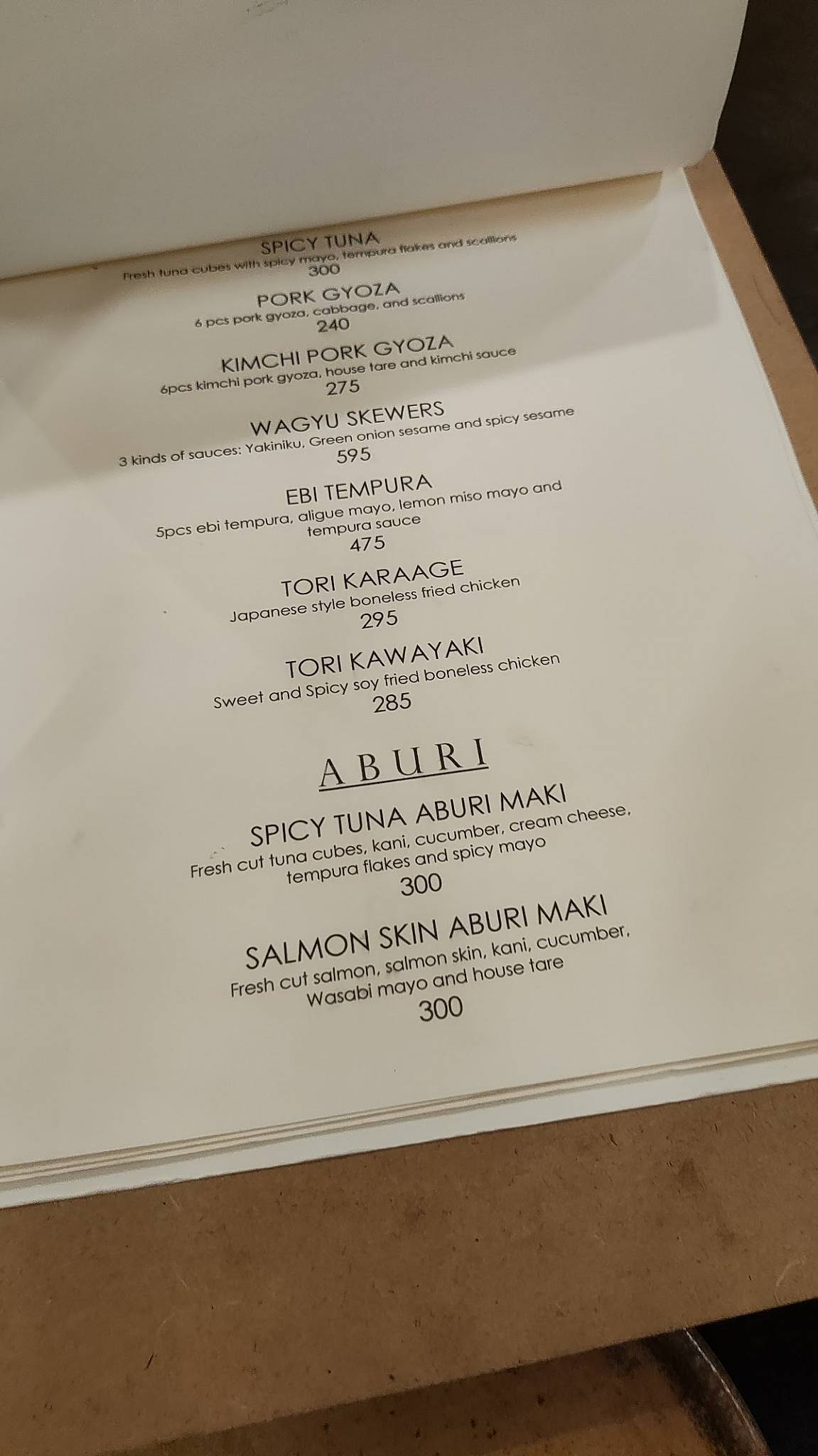 Menu at The Pantry Modern Japanese restaurant, Iligan City