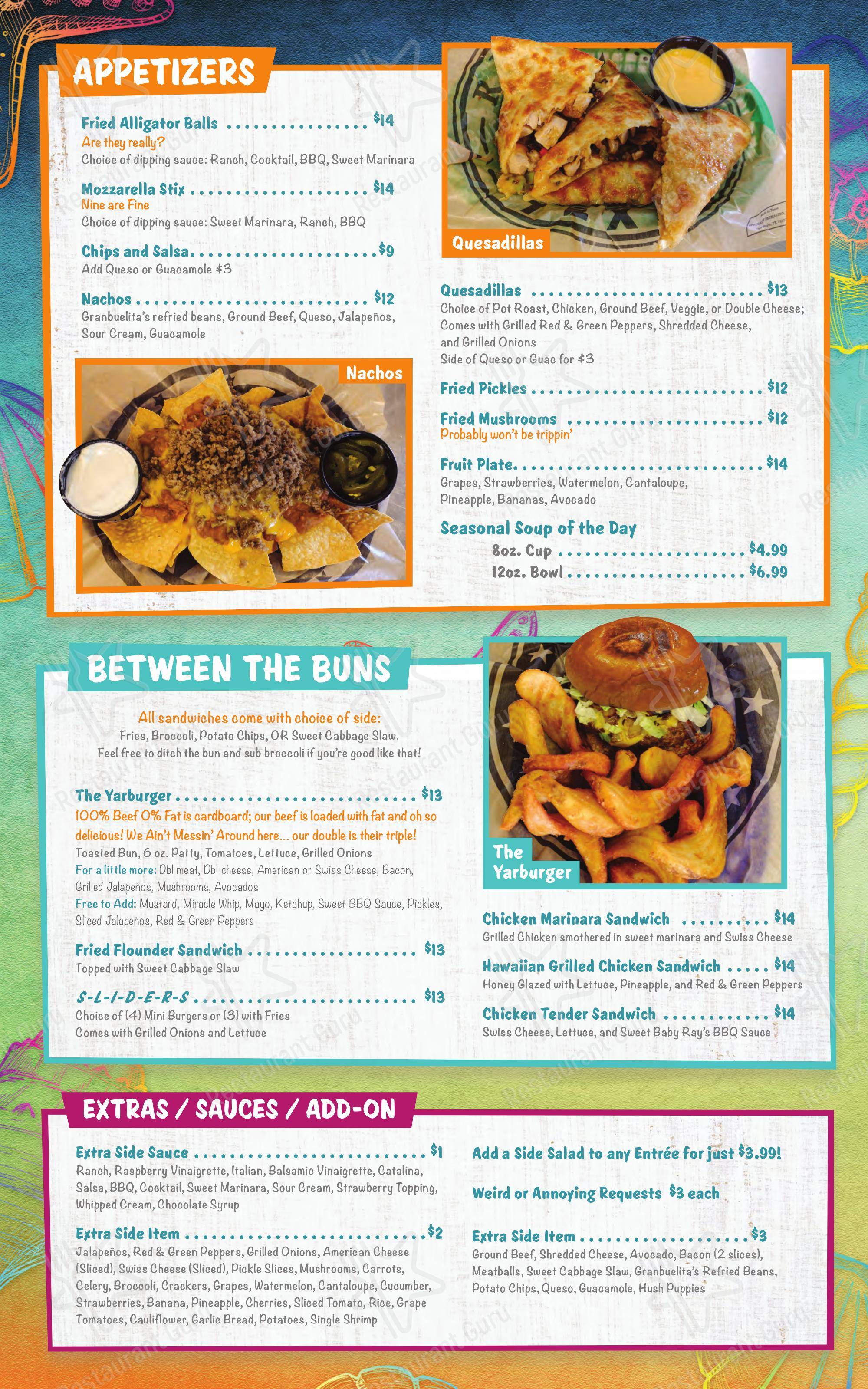 Carta de Yarbaritas Sip & Swing, Rockport