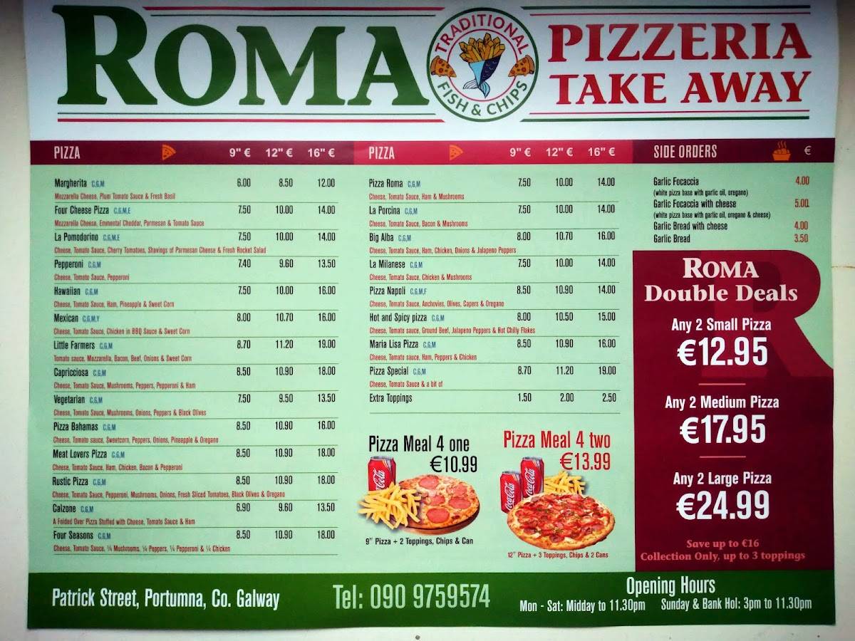 Menu at Roma Take Away Restaurant, Portumna, Roma