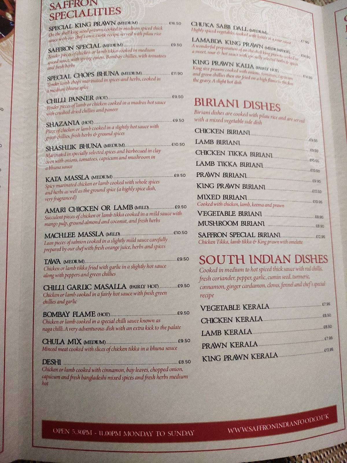 Menu at Saffron Indian Restaurant & Takeaway, Bradley Stoke, 45
