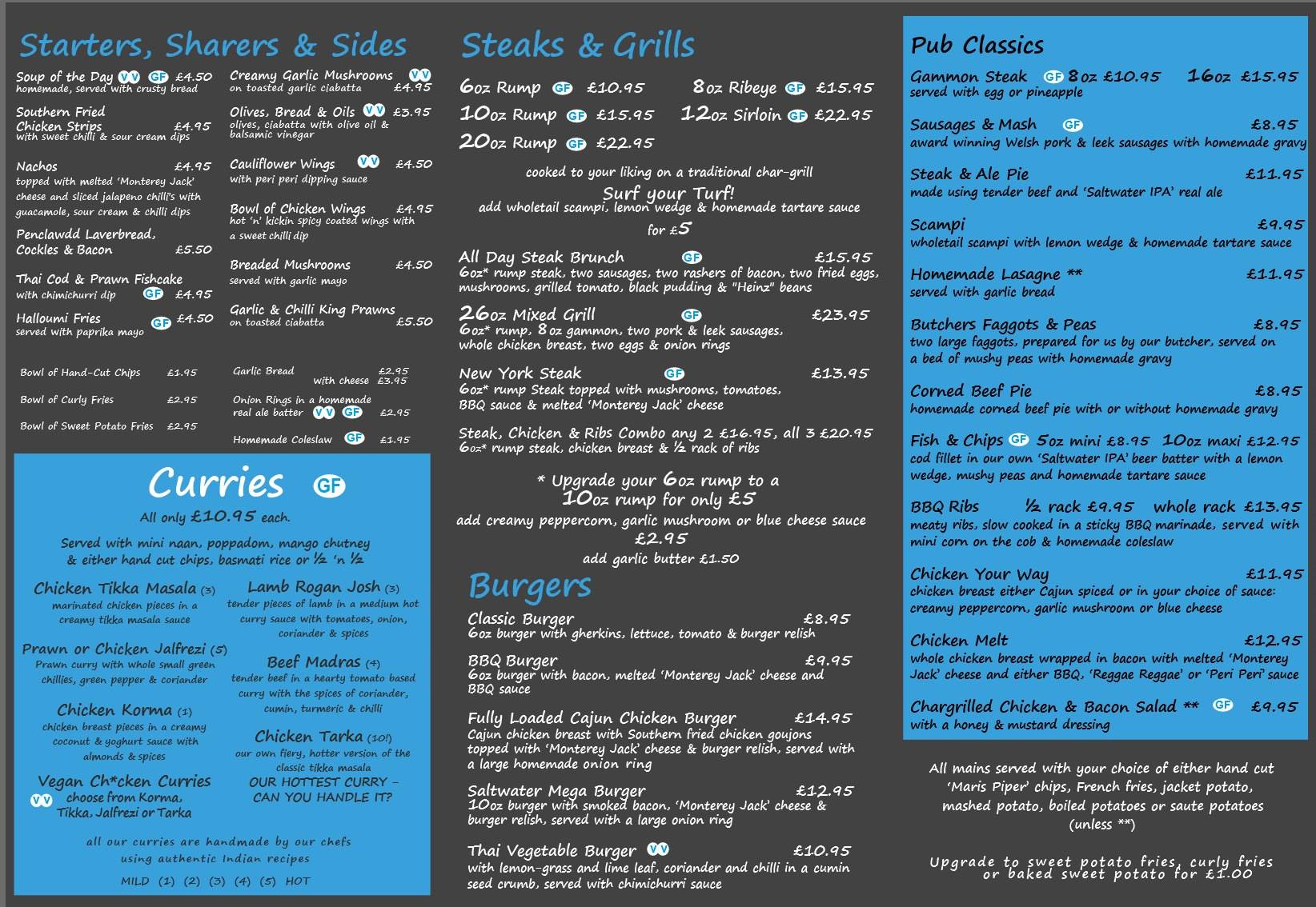 Menu at Saltwater Inn pub & bar, Porthcawl