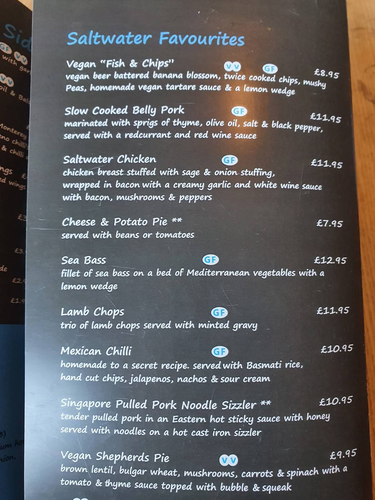 Menu at Saltwater Inn pub & bar, Porthcawl