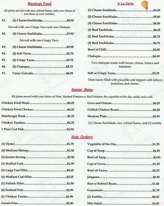 Menu at Sherry's Texan Seafood Restaurant, San Antonio, Pleasanton Rd