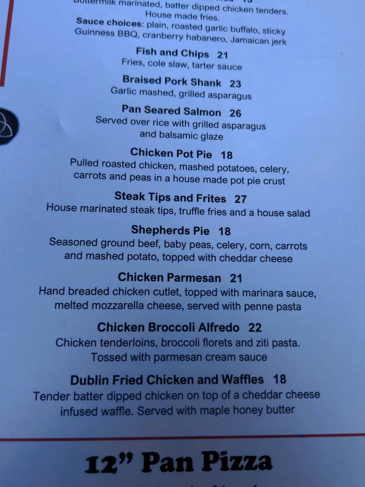 Menu at Scally's Irish Ale House pub & bar, Yarmouth
