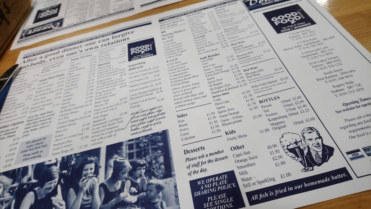Menu at Downey’s Fish & Chips fast food, Seaham