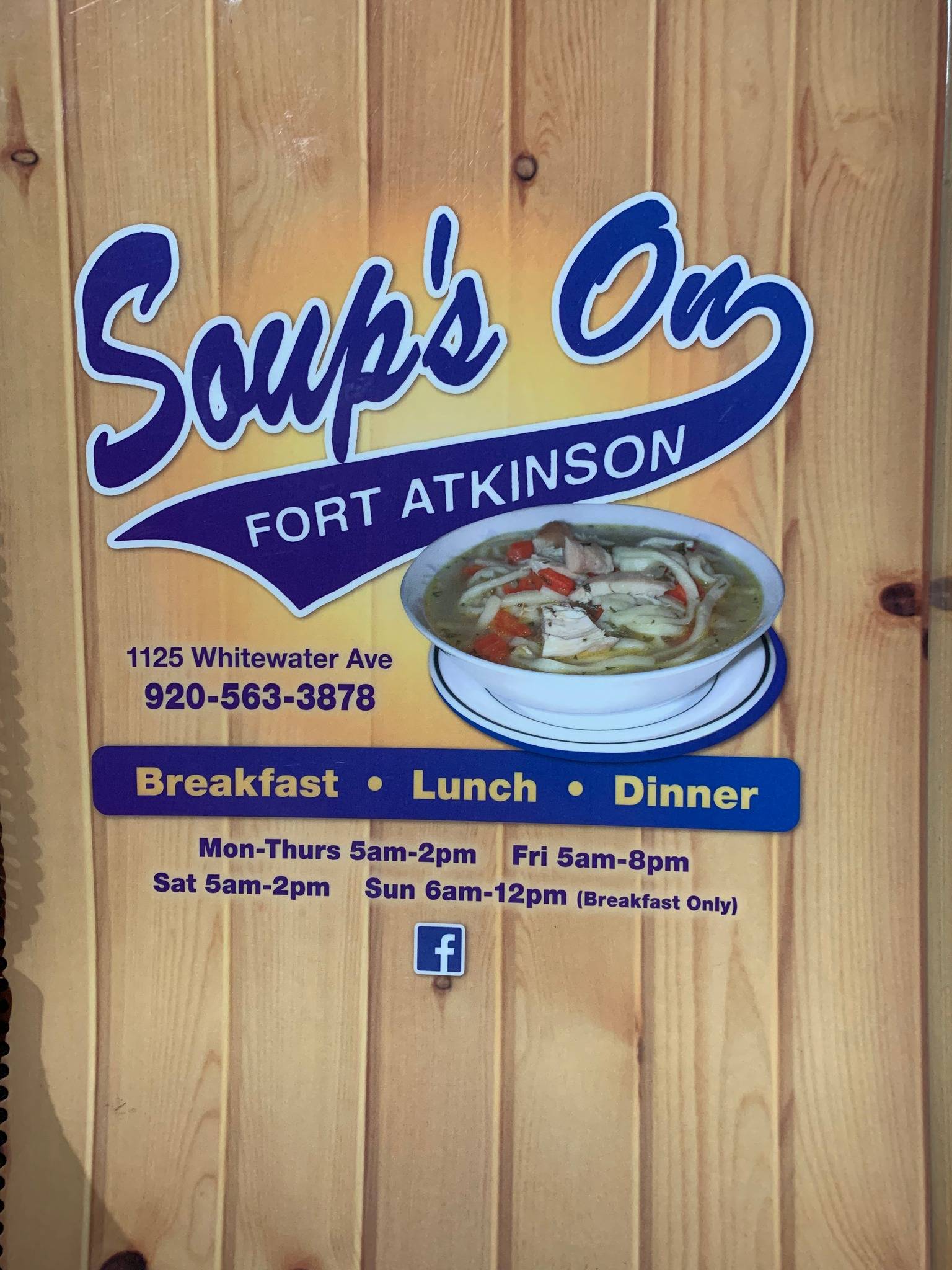 Menu at Soup's On restaurant, Fort Atkinson