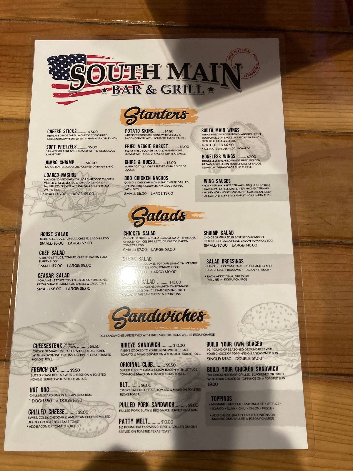 Menu at South Main Bar & Grill, Clover, 902 S Main St