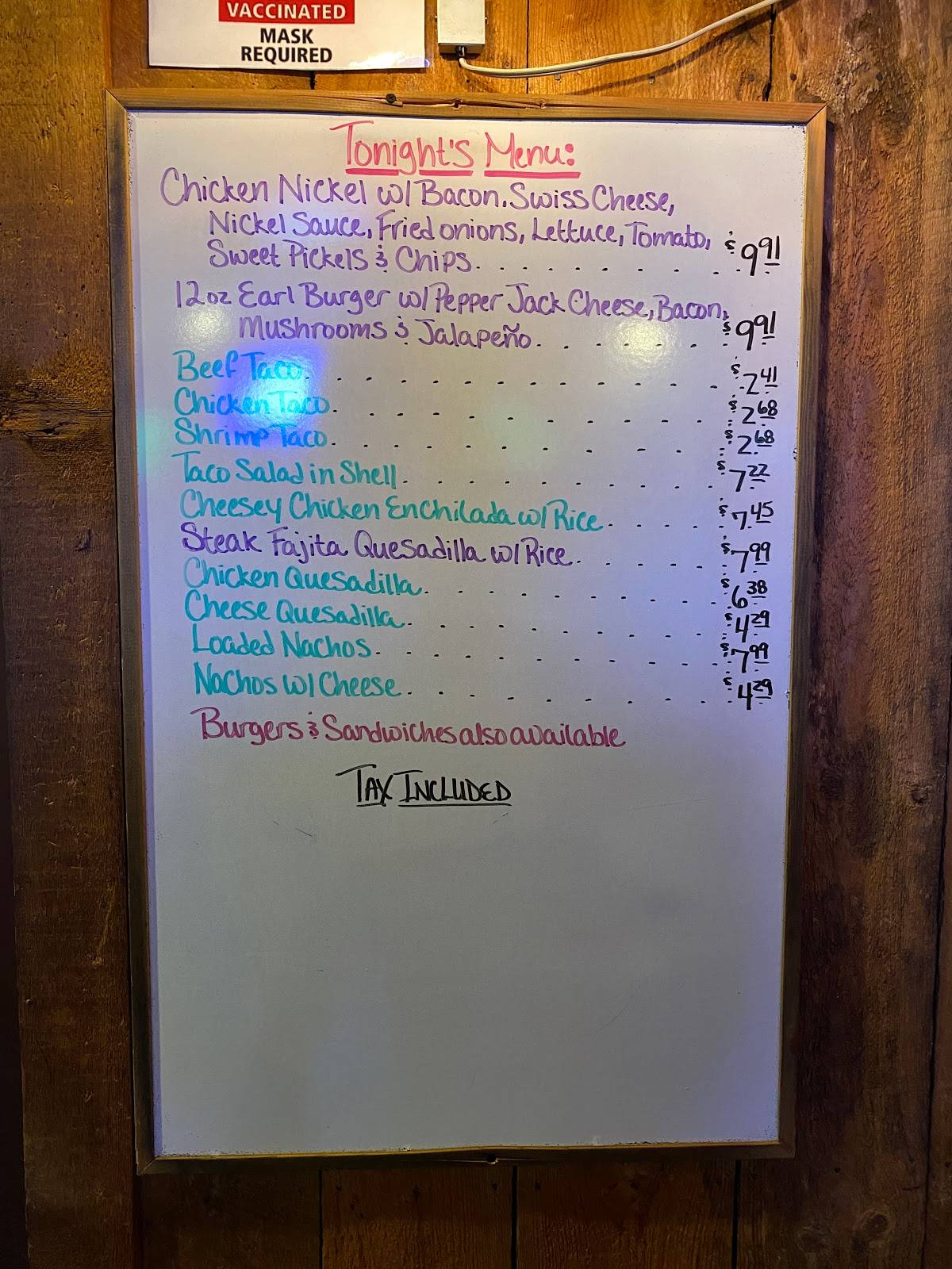 Menu at Fritz's Wooden Nickel steakhouse, Stillman Valley