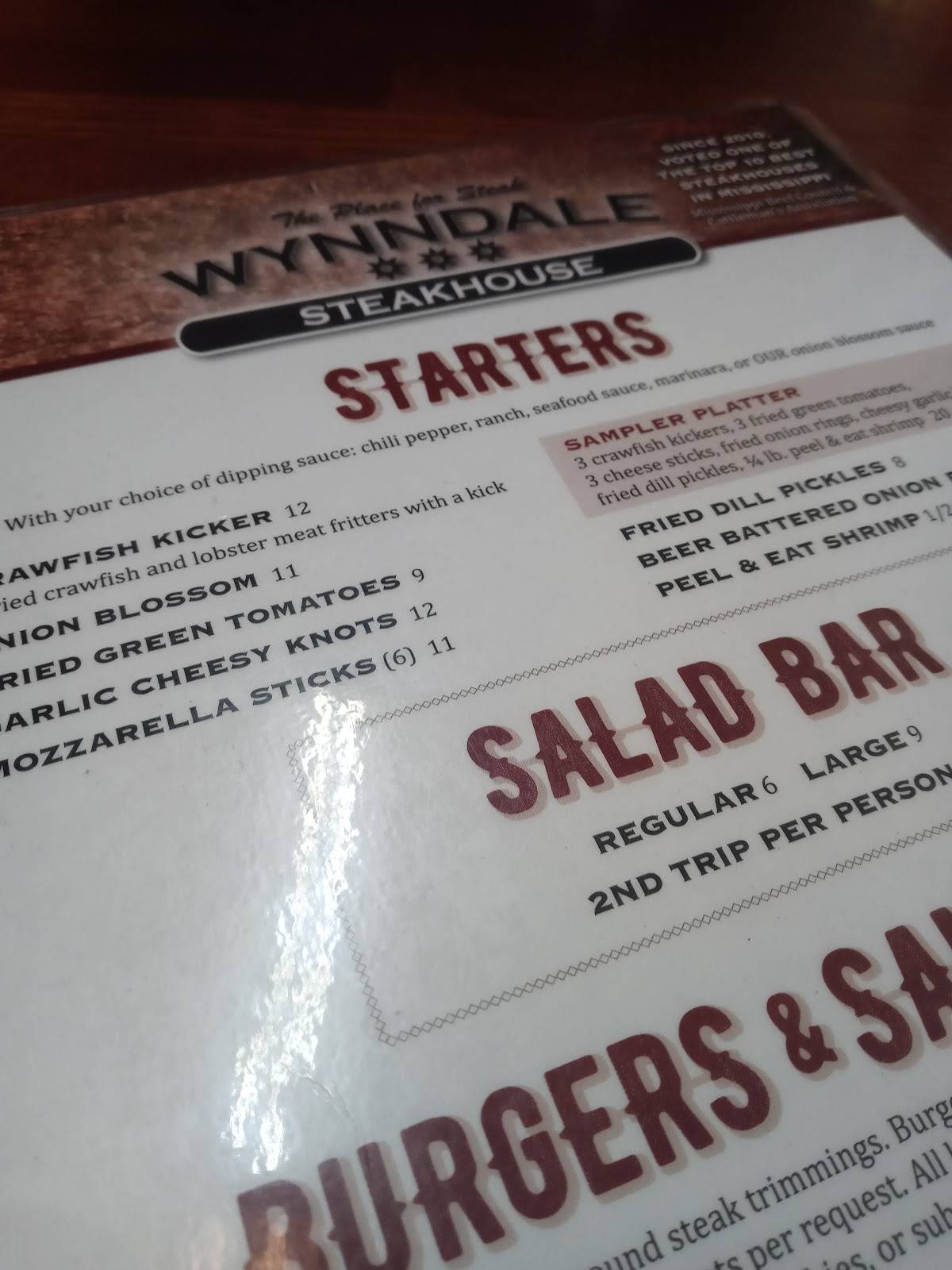 Menu at Wynndale SteakhouseRestaurant, Terry