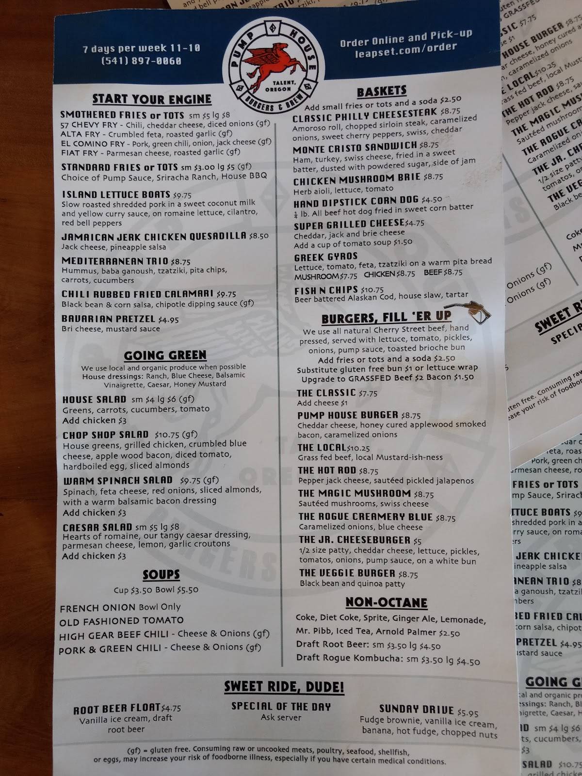Menu at Pump House Burgers and Tacos pub & bar, Talent