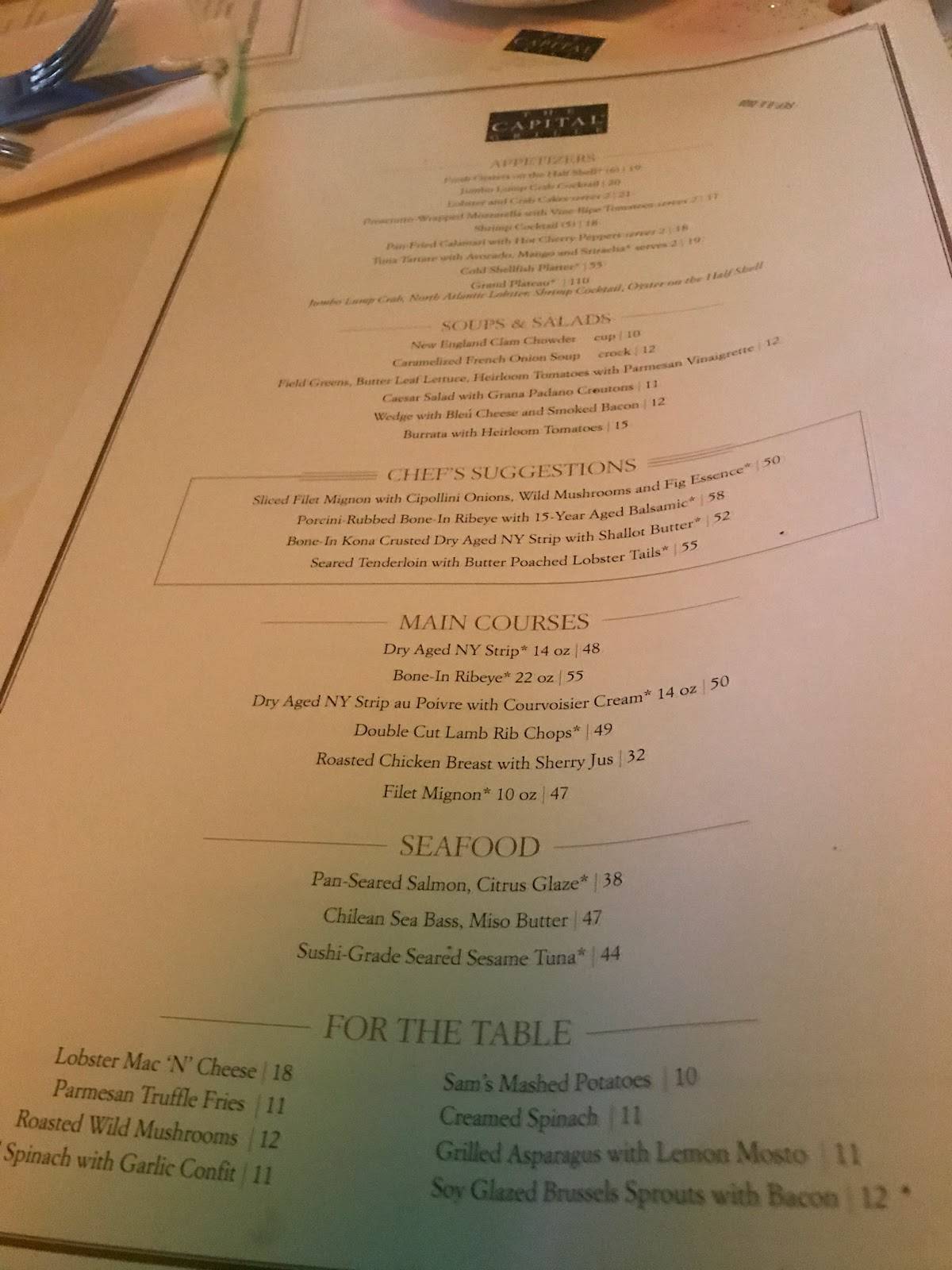 Menu at The Capital Grille pub & bar, Fort Worth