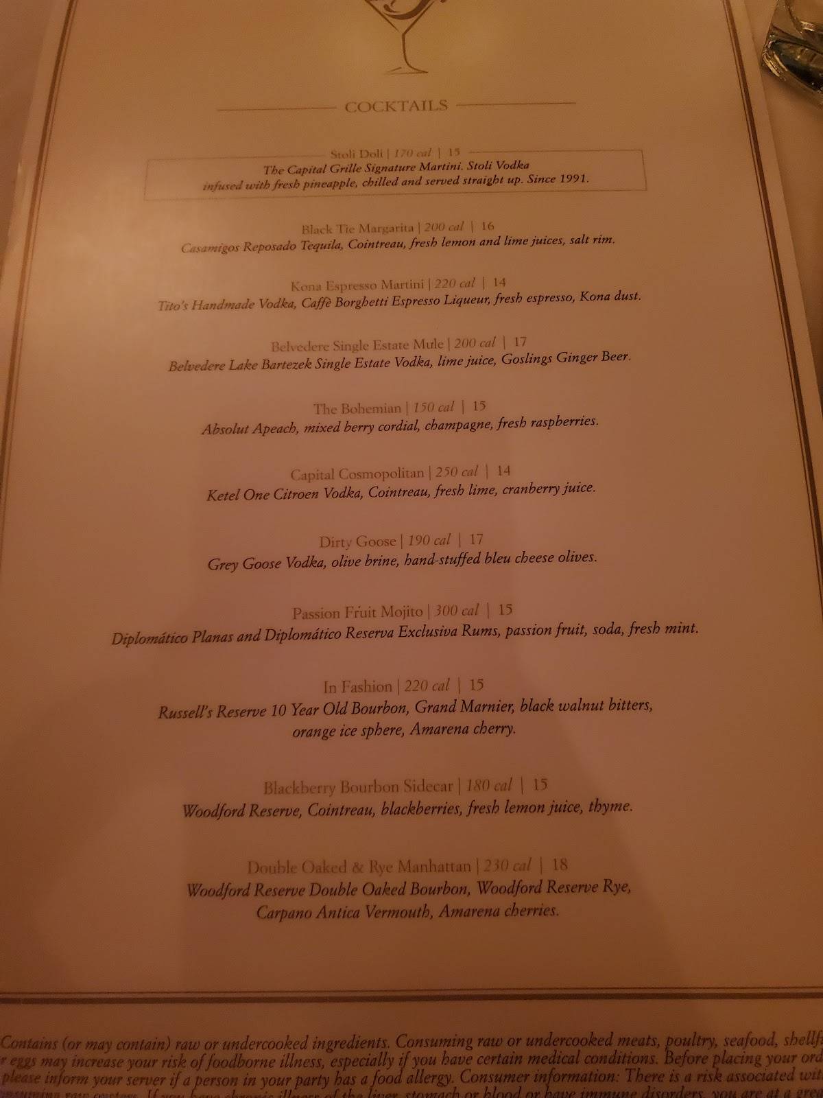 Menu at The Capital Grille pub & bar, Fort Worth