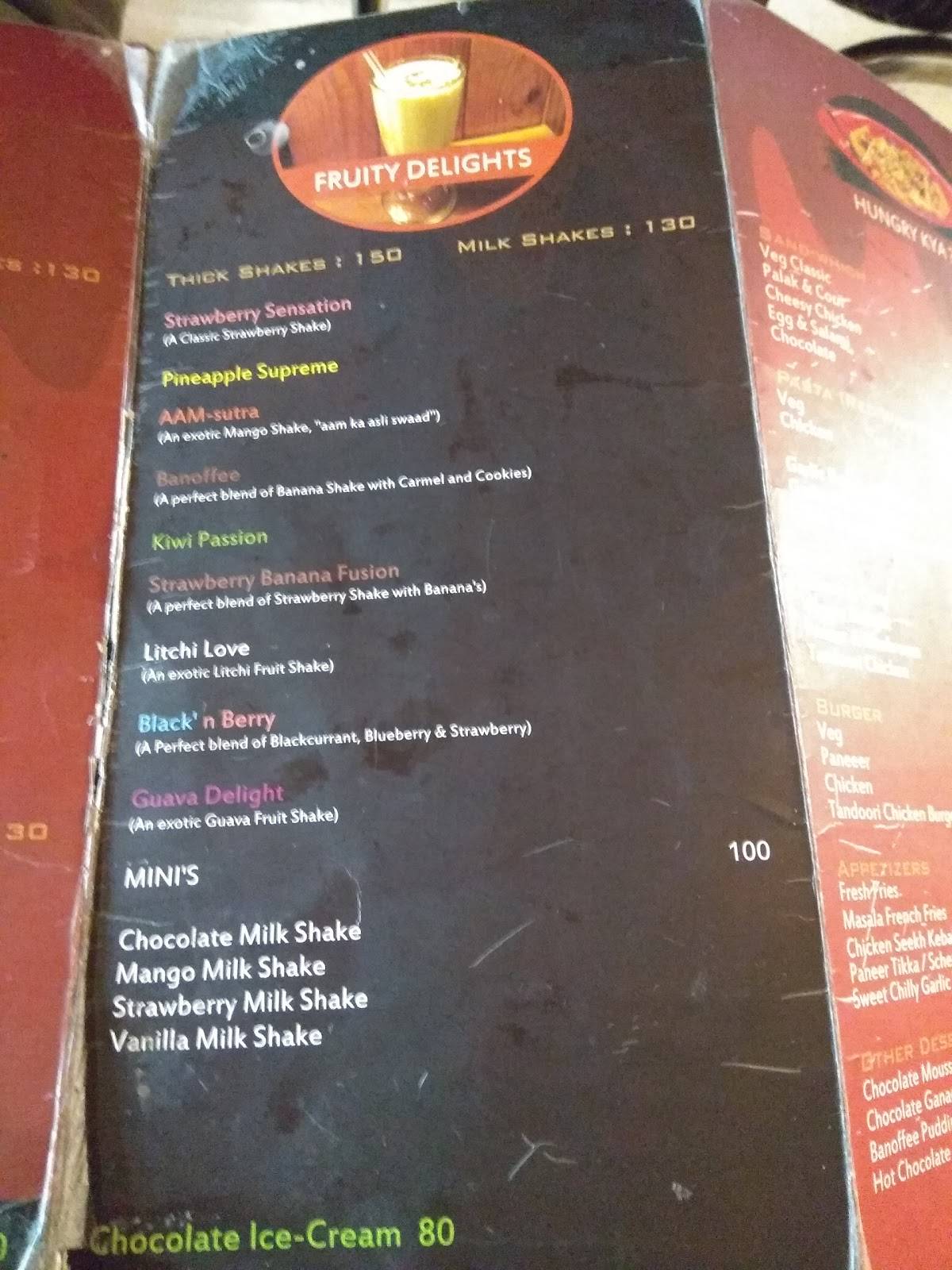 Menu at The Chocolate House, Bhubaneswar, KIIT University