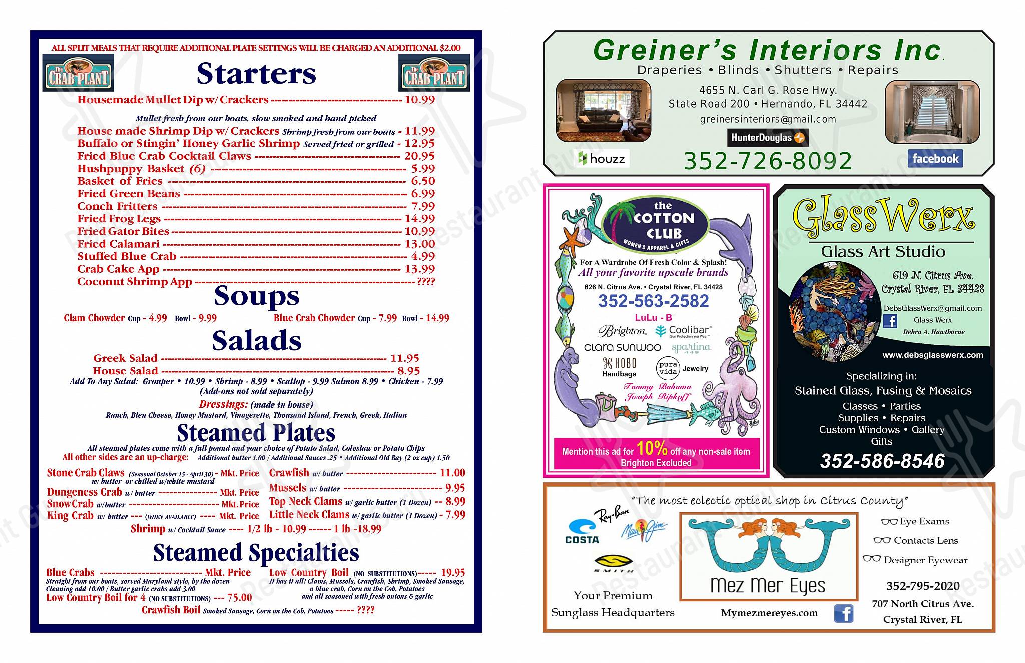 The crab plant menu