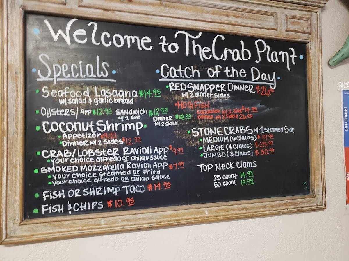 Menu at The Crab Plant restaurant, Crystal River