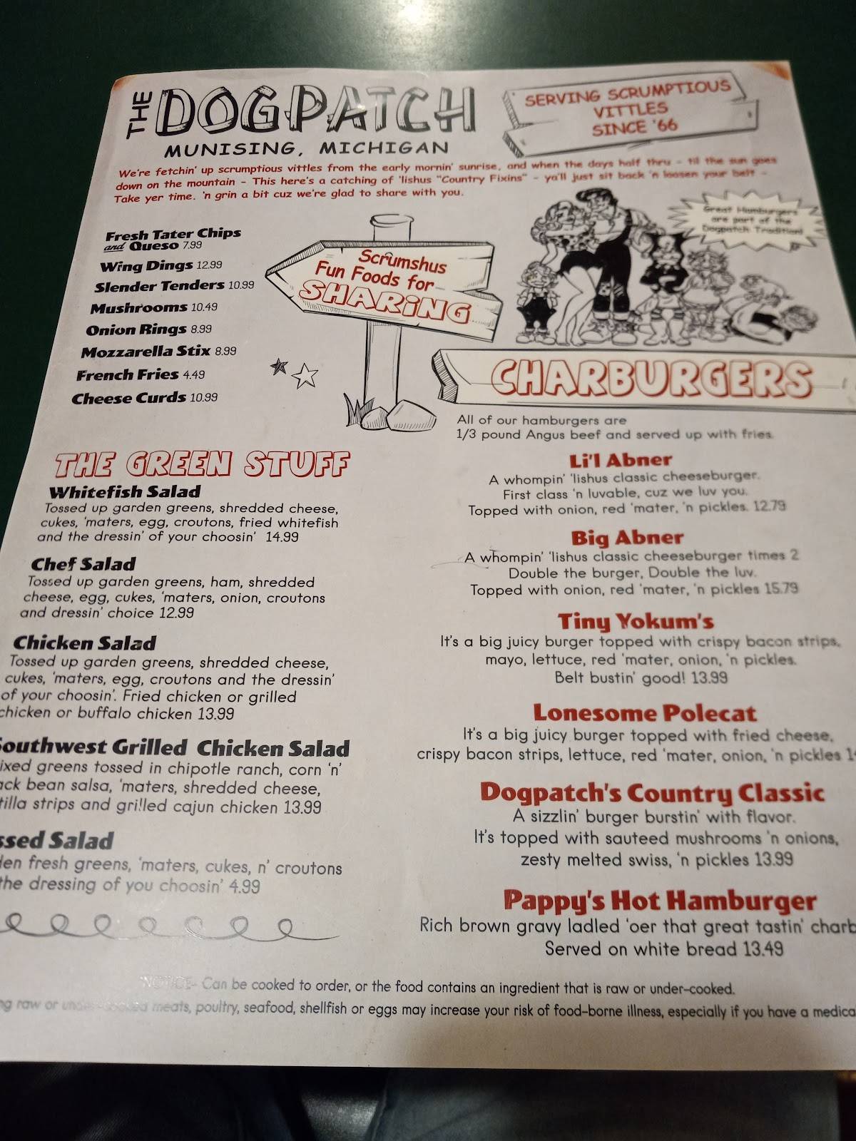 Menu at The Dogpatch Restaurant, Munising