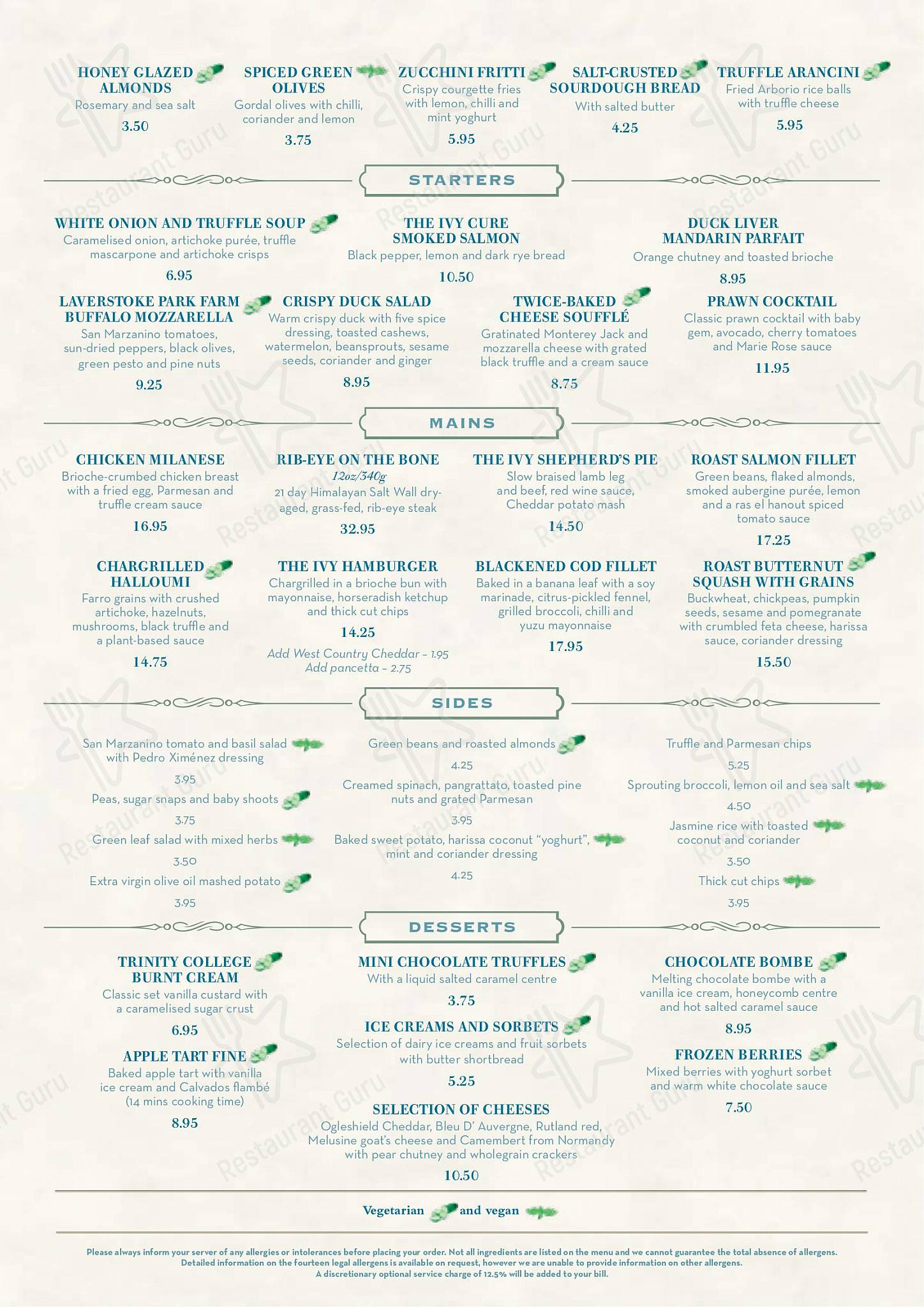 Menu at The Ivy Cambridge Brasserie restaurant, Cambridge