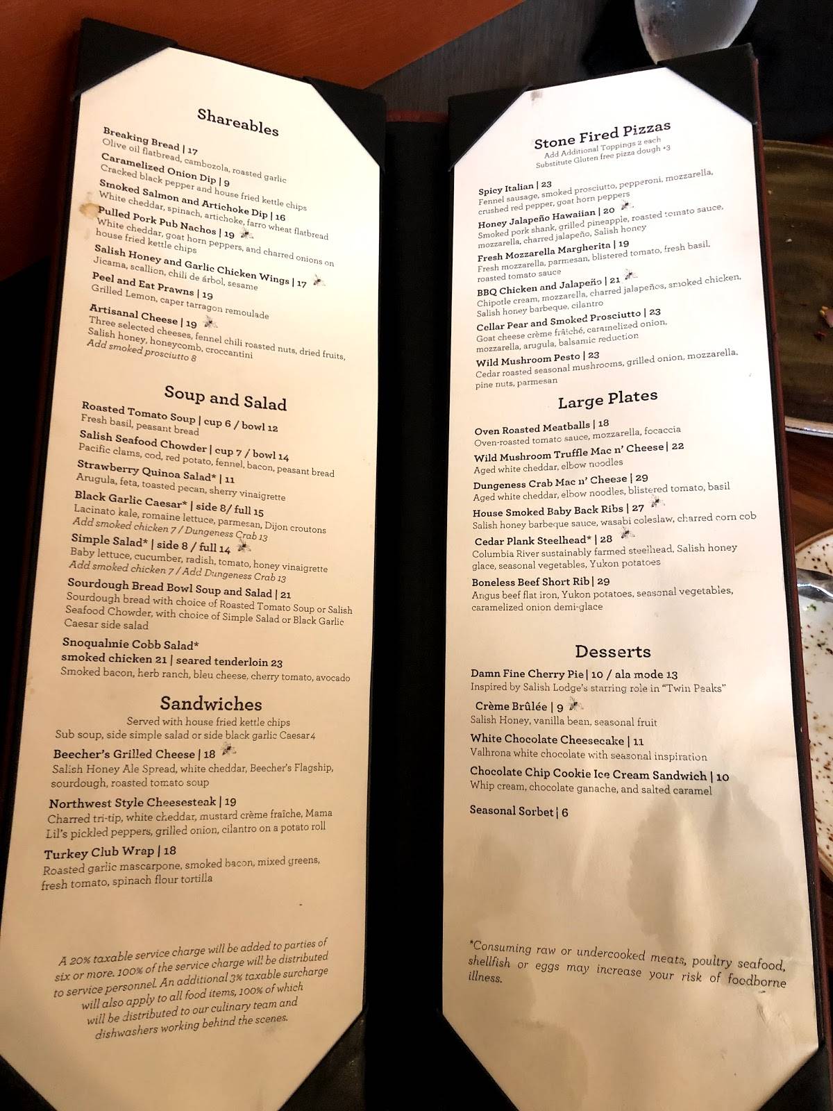 Menu at The Attic at Salish Lodge pub & bar, Snoqualmie