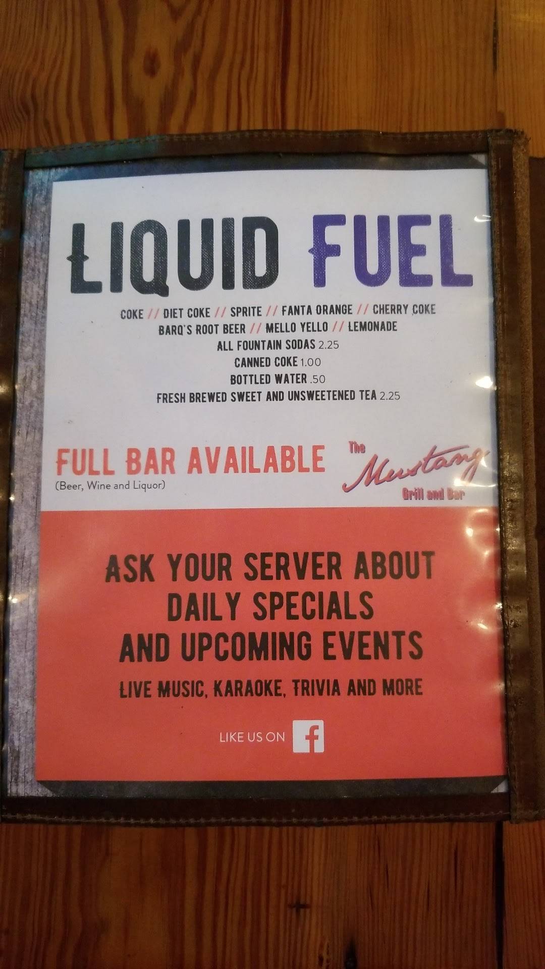 Menu at The Mustang Grill and Bar, Archer