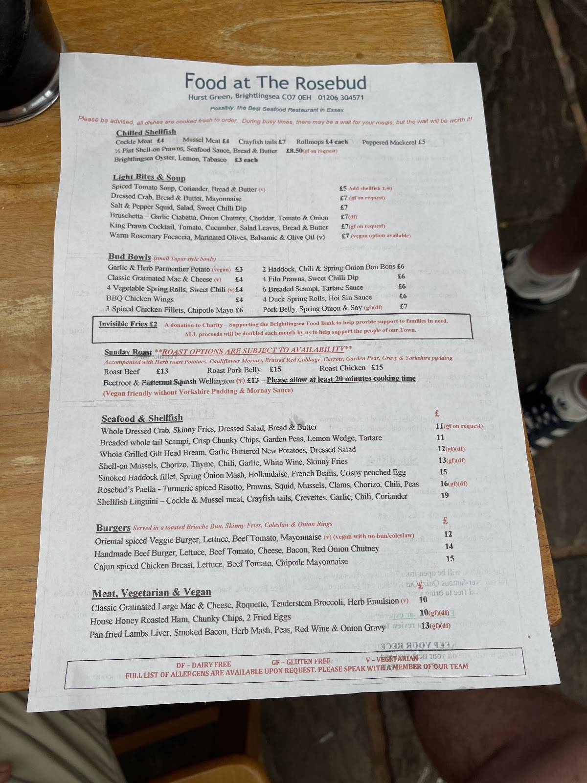 Menu at The Rosebud Pub & Seafood Restaurant, Brightlingsea